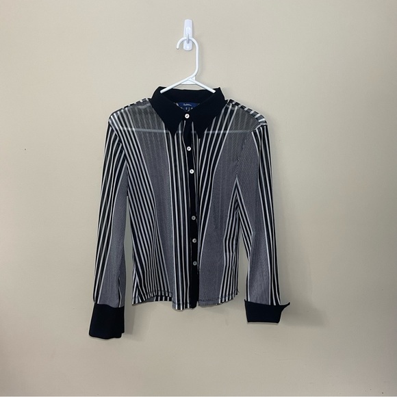 Reitmans Blouse Button Down Shirt Pin Striped Black White - Picture 1 of 7